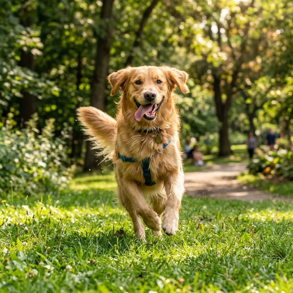 Happy dog running in park